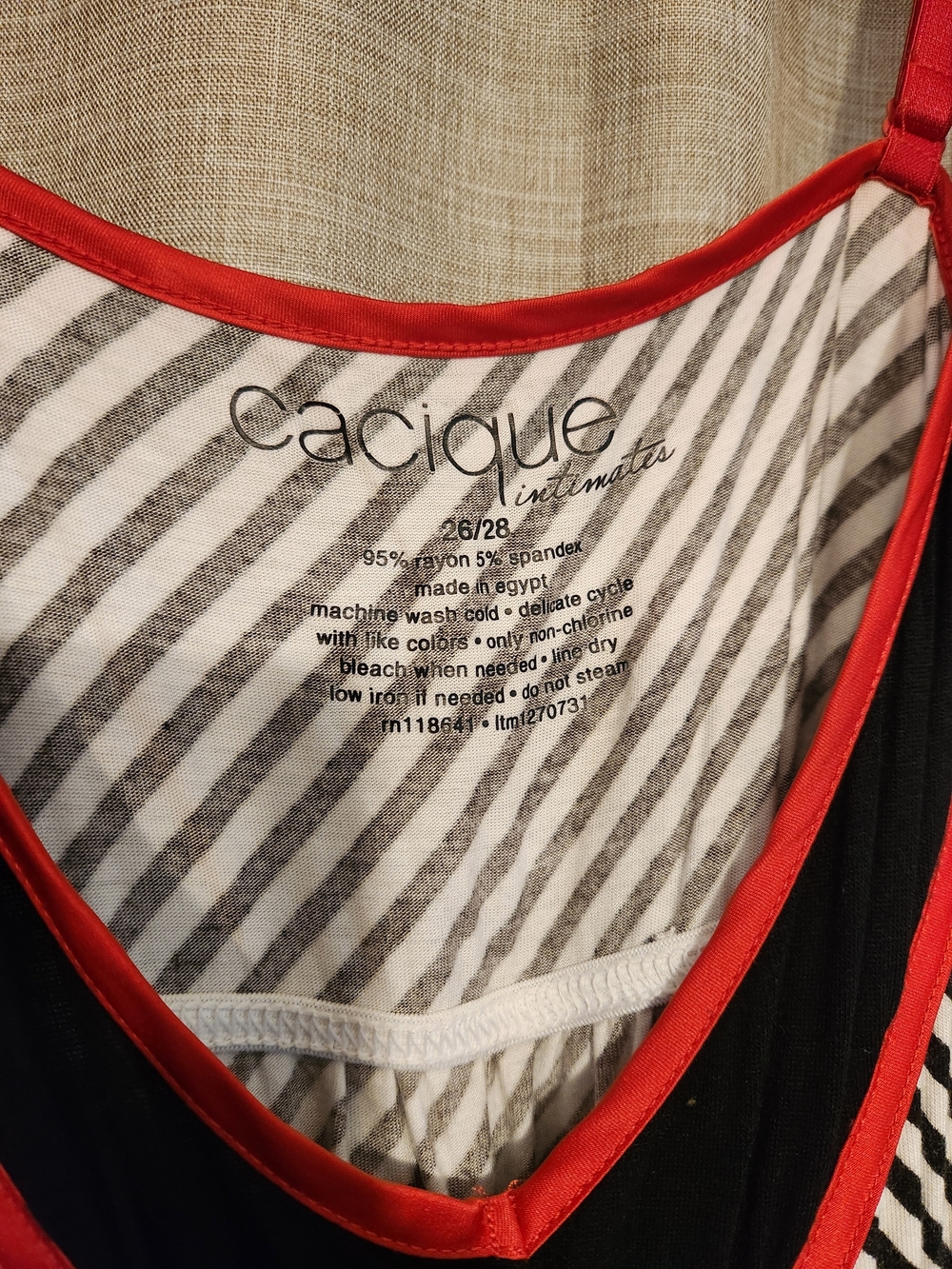 Cacique Black and Red V-Neck Tank Nightdress